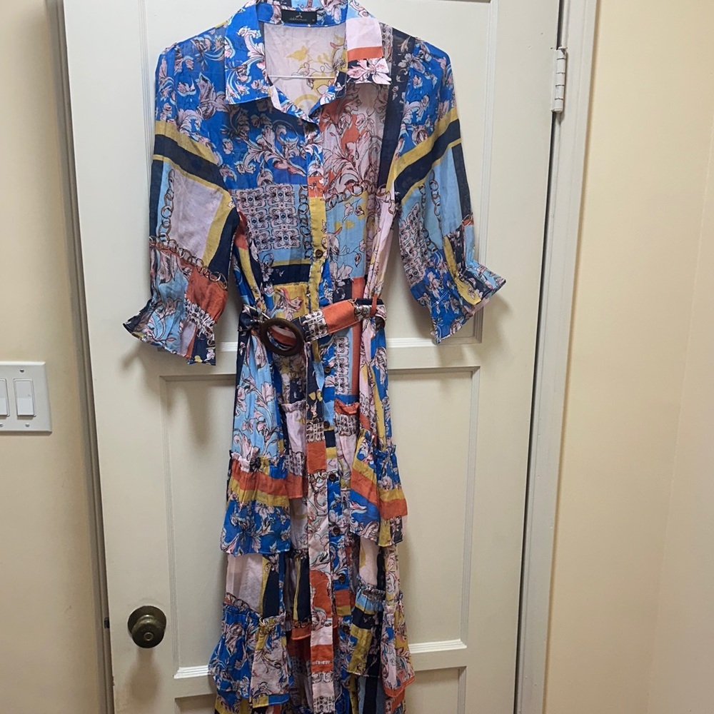 Alemais Patchwork layered button Dress with Belt